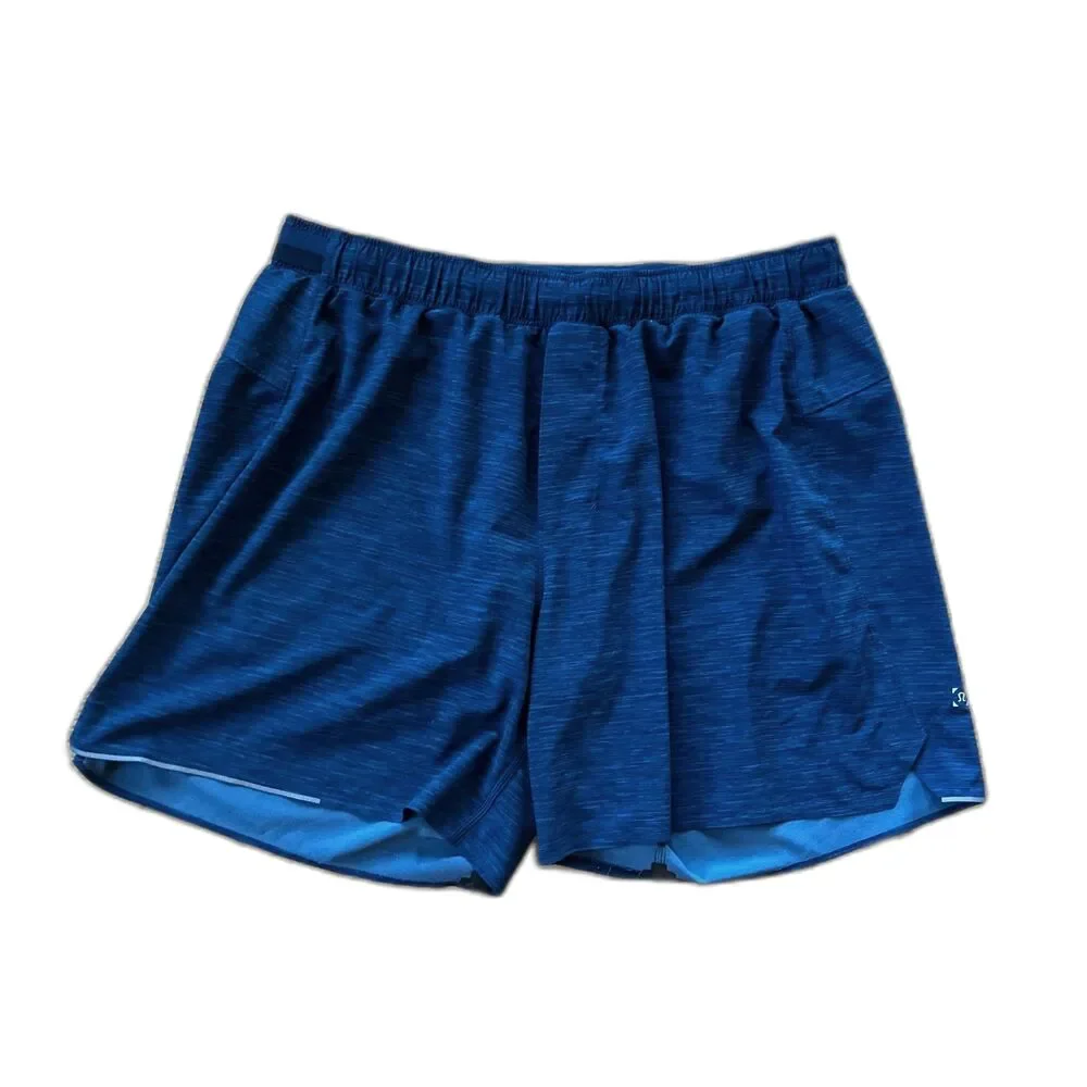 Lululemon Athletica Blue Heathered Lined Surge Running Gym Shorts  Mens Size XL
